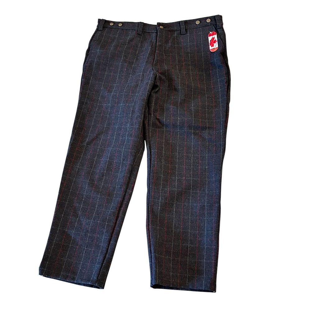 Big Bill Mens 100% Wool Plaid Work Pants Grey Red 46x33 Made in Canada NEW